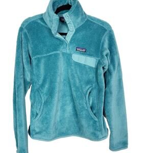 Patagonia Womens Small Teal Blue Re-Tool Snap-T Pullover Sweatshirt Fuzzy Fleece